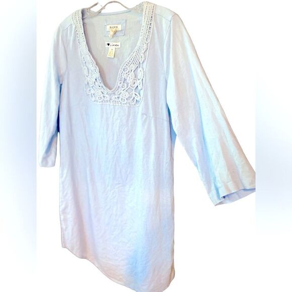 Malvin Sz M Light Blue Linen V-Neck 3/4 Sleeve Summer Everyday Dress - Picture 2 of 6